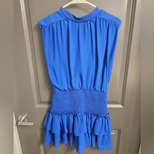 Blue Smocked Sleeveless Dress